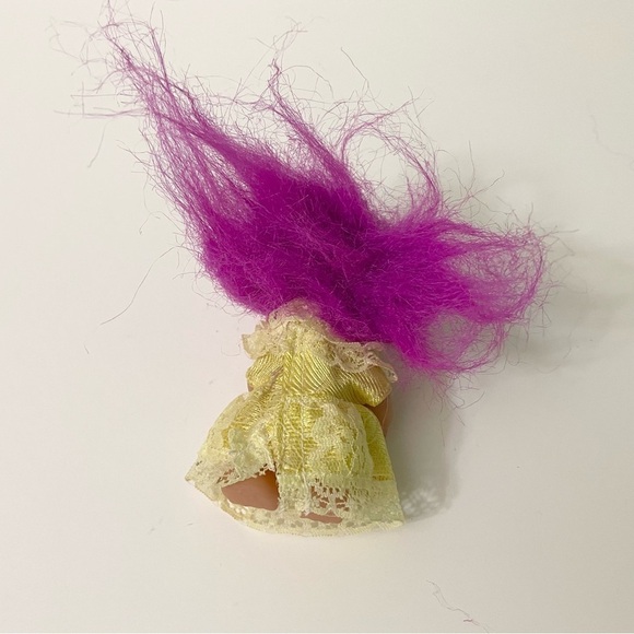 Vtg 1986 Dam Troll Mini Purple Hair Yellow Dress - Picture 7 of 16